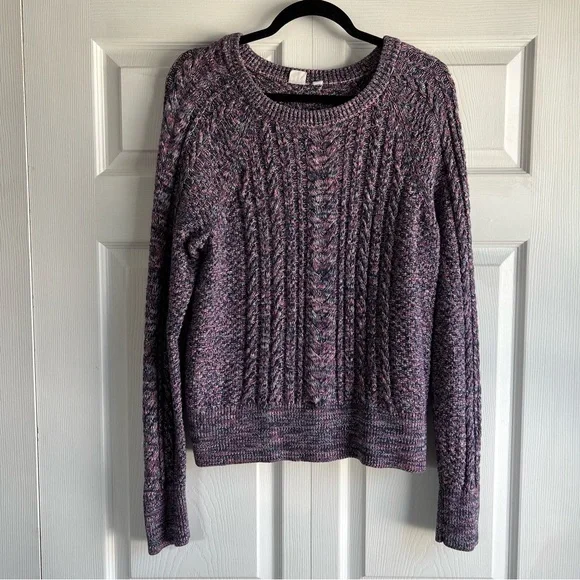 GAP Marled Cable Knit Sweater Purple Blue Cotton Lagenlook Office Teacher Preppy - Picture 1 of 6